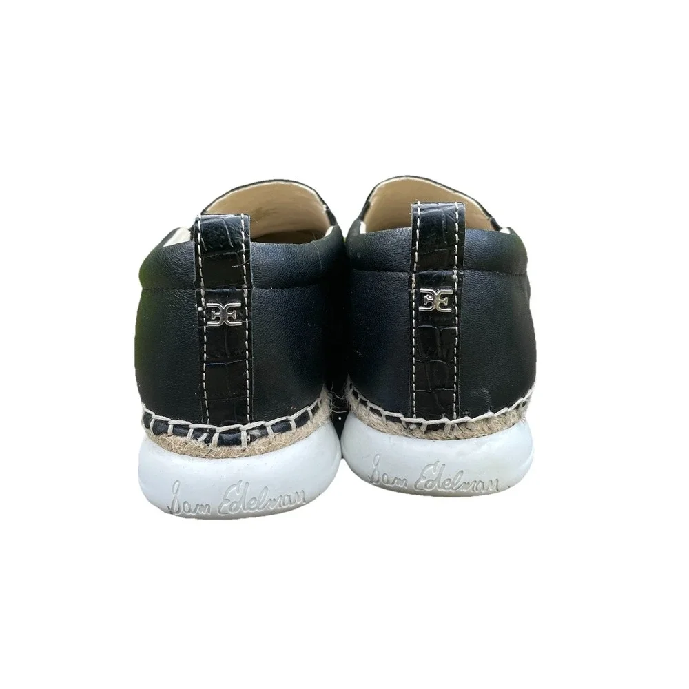 Sam Edelman Kassie Black Leather espadrille Flat Sneaker Logo Hardware Size 8‎ M